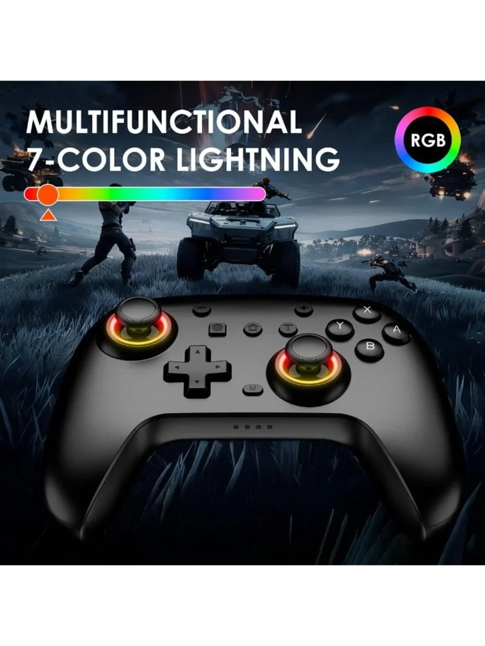 Wireless Switch Controllers 2-Pack with Charging Dock, RGB, Dual Vibration